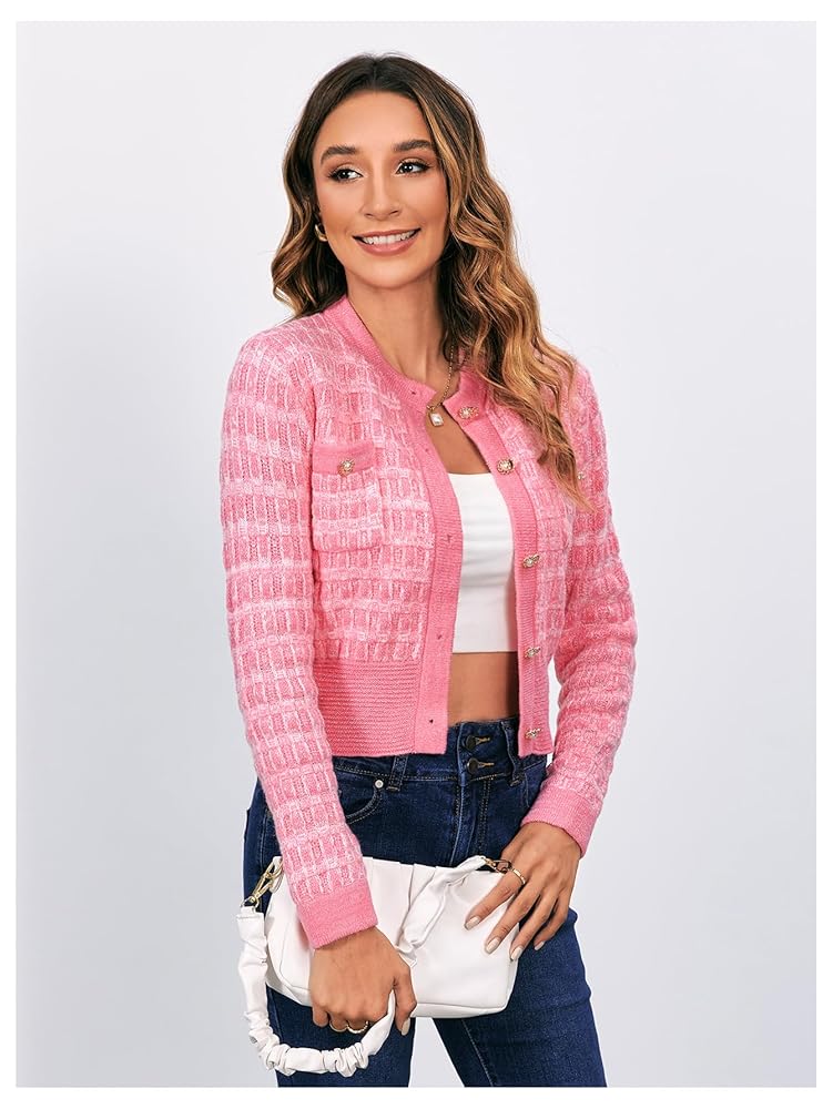 MakeMeChic Women's Cropped Cardigan Sweater Pearl Button